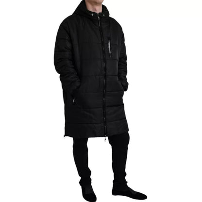 Dolce &amp; Gabbana Schwarzer Nylon-Parka mit Kapuze, Winterjacke