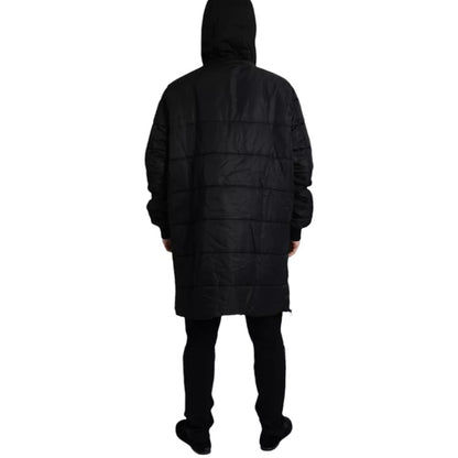 Dolce &amp; Gabbana Schwarzer Nylon-Parka mit Kapuze, Winterjacke