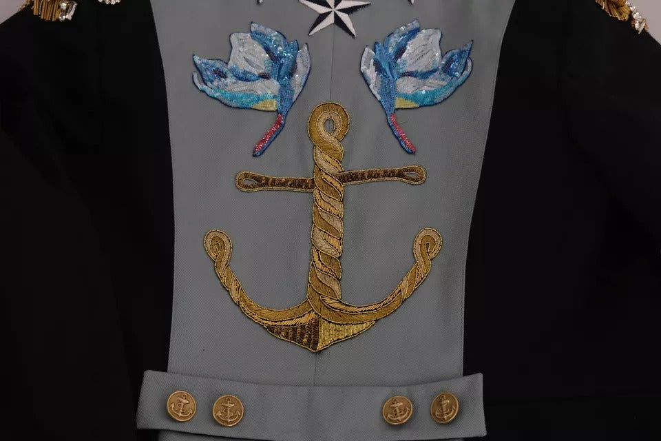 Dolce &amp; Gabbana – Blaue Baumwolljacke mit Knöpfen und Kristallverzierung