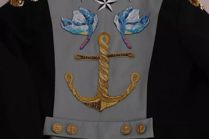 Dolce &amp; Gabbana – Blaue Baumwolljacke mit Knöpfen und Kristallverzierung