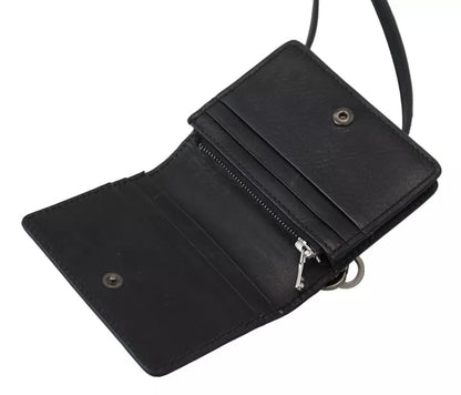 Dolce &amp; Gabbana Damen-Geldbörse aus schwarzem Leder mit zweifacher Schulterriemen