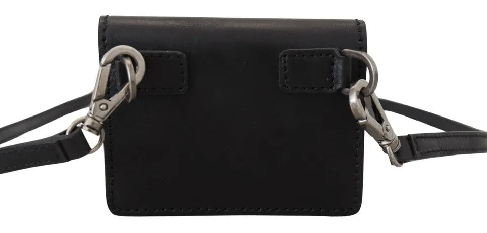 Dolce &amp; Gabbana Damen-Geldbörse aus schwarzem Leder mit zweifacher Schulterriemen