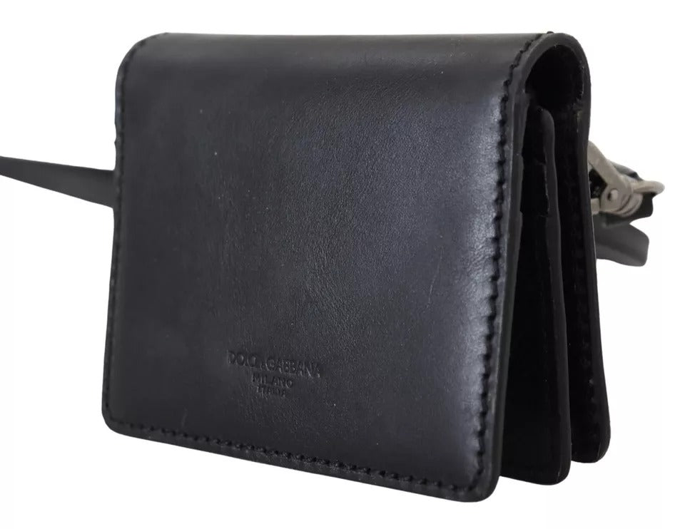 Dolce &amp; Gabbana Damen-Geldbörse aus schwarzem Leder mit zweifacher Schulterriemen
