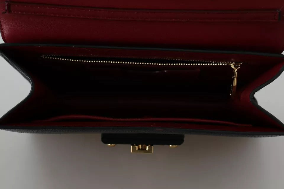 Dolce &amp; Gabbana Schwarzes Leder Gold Metall Mini Damen Geldbörse Tasche Lucia Brieftasche