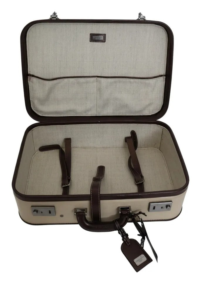 Dolce &amp; Gabbana Braun Beige Leder Herren Reisekoffer Gepäcktasche