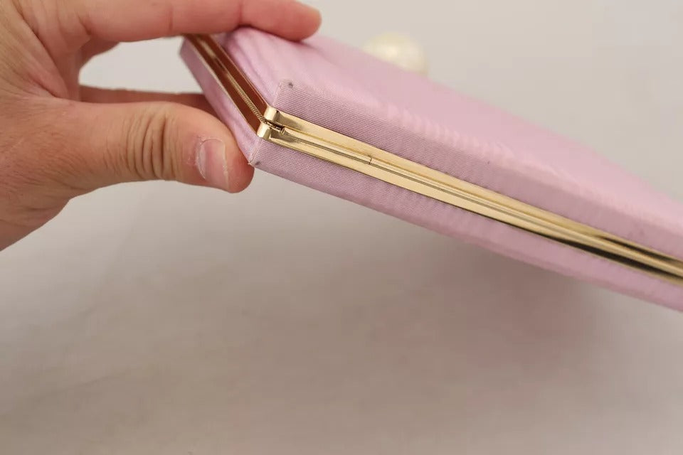 Dolce &amp; Gabbana Clutch aus rosa Seide mit Goldrahmen, Abendtasche für Partys