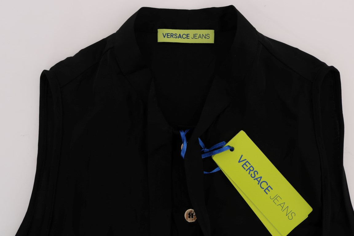 Versace Jeans – Schwarzes, ärmelloses Blusentop aus Viskose