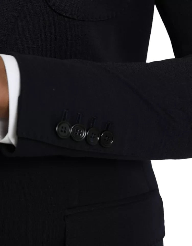 Dolce &amp; Gabbana – Blauer, einreihiger Blazer aus Wolle mit Kerbe