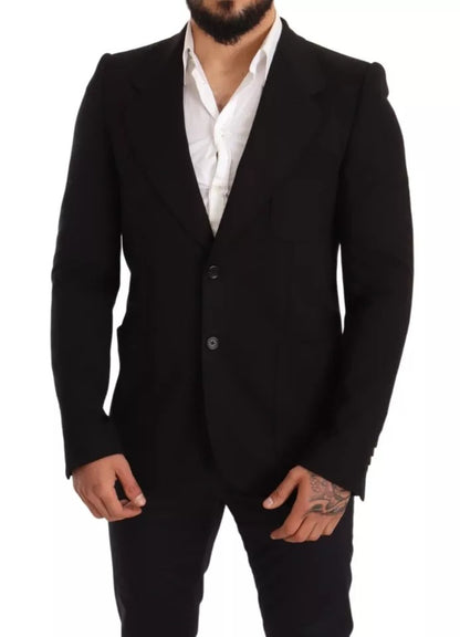 Dolce &amp; Gabbana – Schwarzer Slim Fit-Mantel aus Wolle mit Blazer