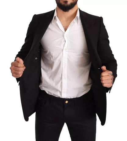 Dolce &amp; Gabbana – Schwarzer Slim Fit-Mantel aus Wolle mit Blazer