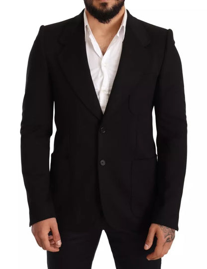 Dolce &amp; Gabbana – Schwarzer Slim Fit-Mantel aus Wolle mit Blazer