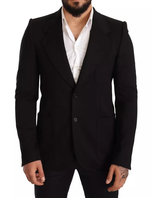 Dolce &amp; Gabbana – Schwarzer Slim Fit-Mantel aus Wolle mit Blazer
