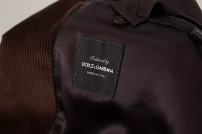 Dolce &amp; Gabbana – Brauner Cord-Slim-Fit-Mantel mit DG-Logo-Blazer