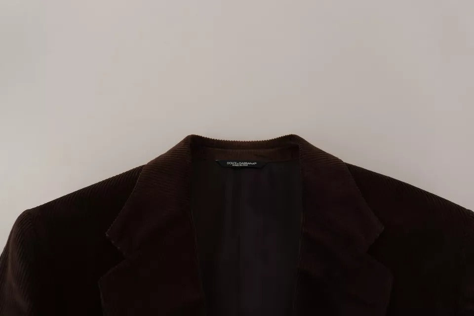 Dolce &amp; Gabbana – Brauner Cord-Slim-Fit-Mantel mit DG-Logo-Blazer