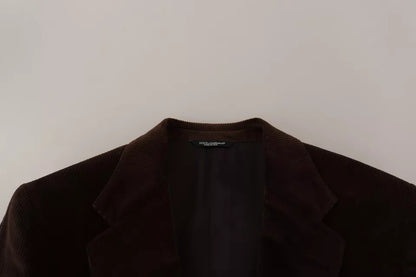 Dolce &amp; Gabbana – Brauner Cord-Slim-Fit-Mantel mit DG-Logo-Blazer
