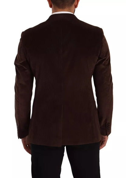 Dolce &amp; Gabbana – Brauner Cord-Slim-Fit-Mantel mit DG-Logo-Blazer