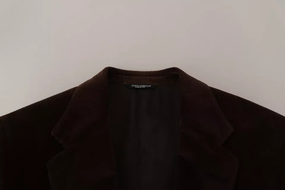 Dolce &amp; Gabbana – Brauner Cord-Slim-Fit-Mantel mit DG-Logo-Blazer