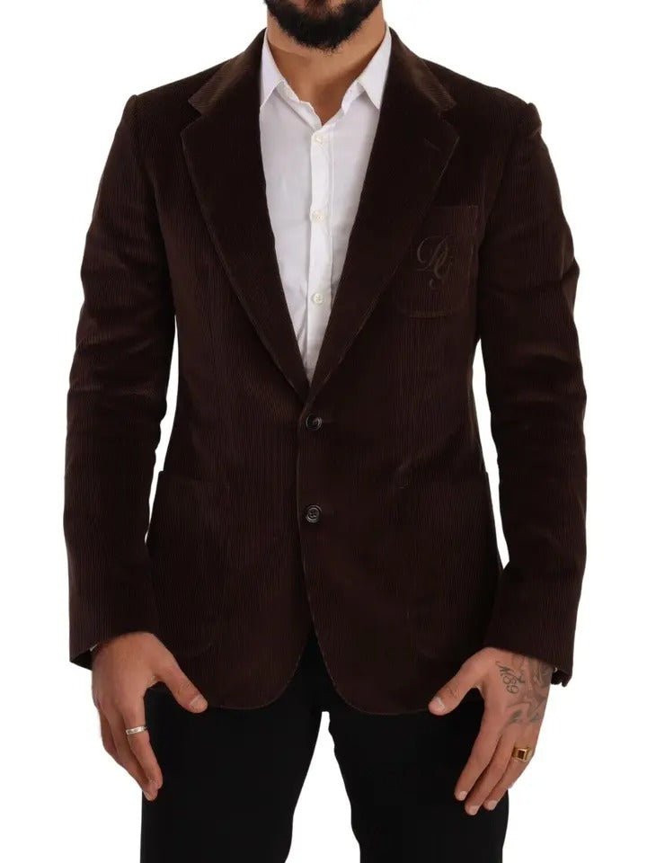 Dolce &amp; Gabbana – Brauner Cord-Slim-Fit-Mantel mit DG-Logo-Blazer