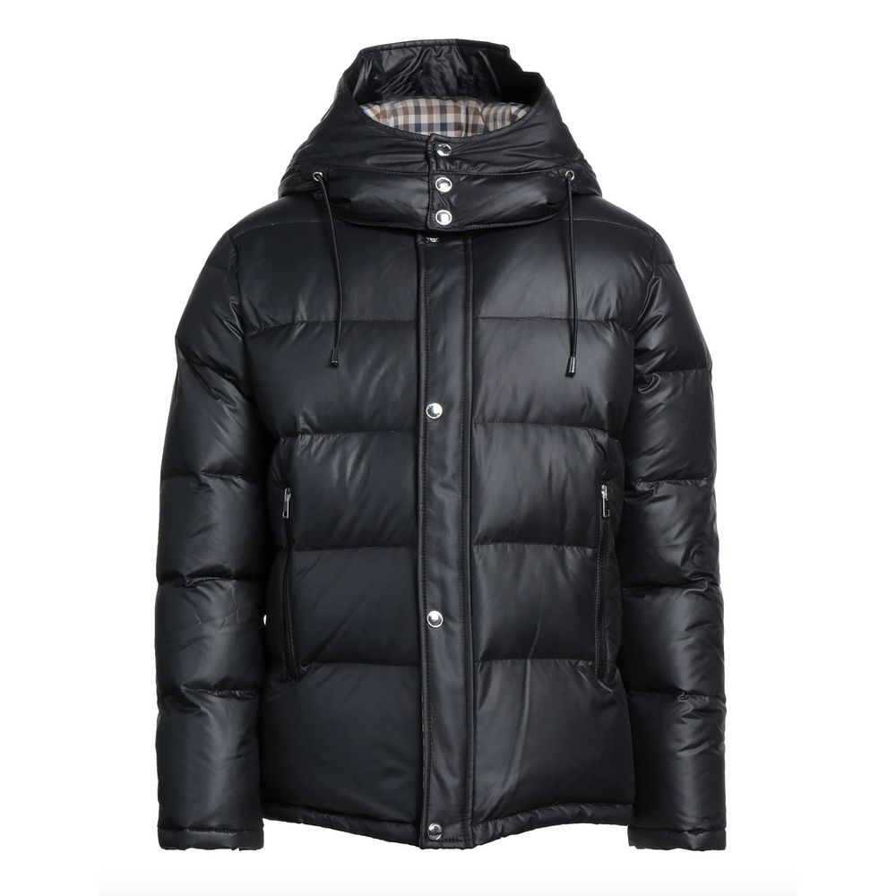 Aquascutum Schwarze Polyester-Herrenjacke mit abnehmbarer Kapuze