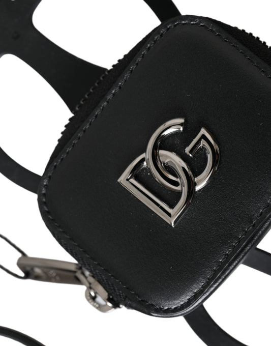 Dolce &amp; Gabbana – Geldbörse mit DG-Logo aus schwarzem Kalbsleder und Schlüsselband
