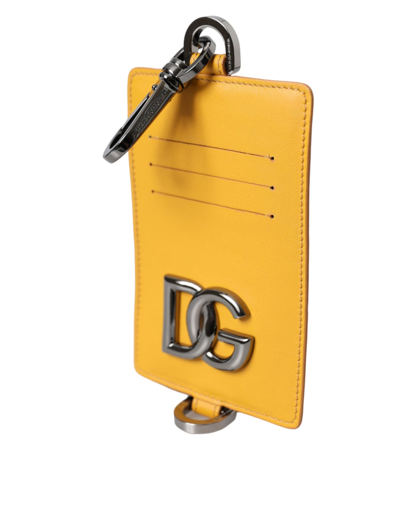 Dolce &amp; Gabbana – Kreditkartenetui aus orangefarbenem Kalbsleder mit Clipverschluss