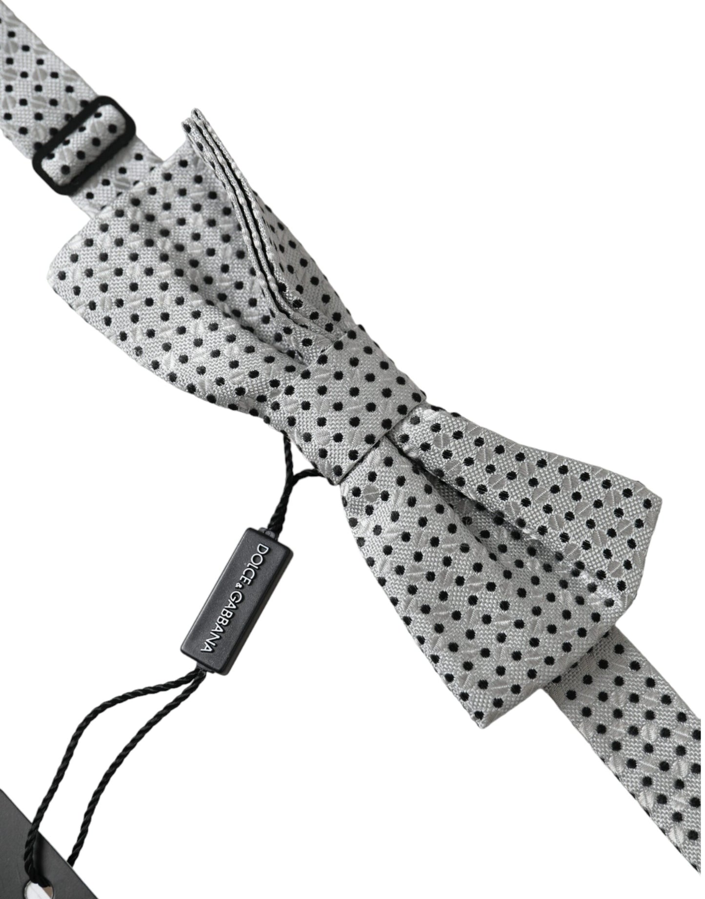 Dolce &amp; Gabbana – Graue Seidenfliege mit Tupfenmuster und verstellbarem Halsausschnitt – Papillon