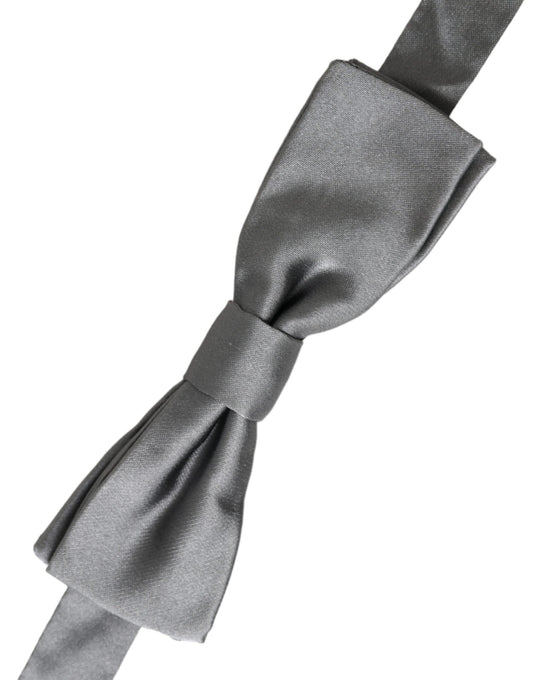 Dolce &amp; Gabbana Graue Satin-Seide-Fliege mit verstellbarem Halsausschnitt für Herren Papillon