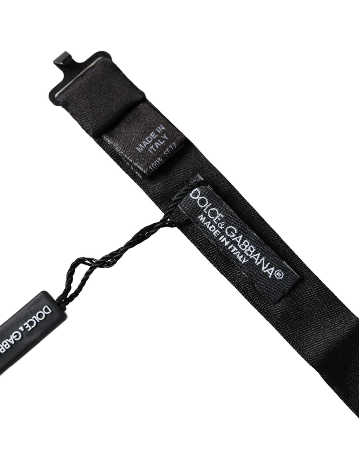 Dolce &amp; Gabbana Schwarze Satin-Seiden-Fliege für Herren mit verstellbarem Hals
