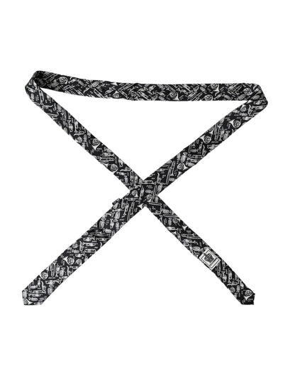 Dolce &amp; Gabbana – Verstellbare Seidenkrawatte mit Trompetendruck in Schwarz