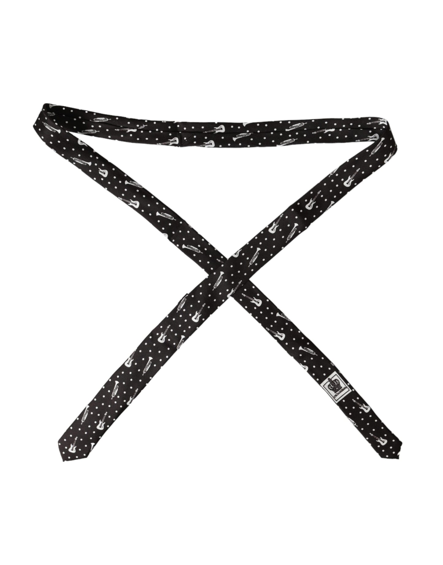 Dolce &amp; Gabbana – Verstellbare Seidenkrawatte mit schwarzem Gitarrendruck