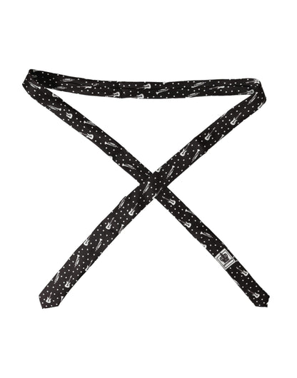 Dolce &amp; Gabbana – Verstellbare Seidenkrawatte mit schwarzem Gitarrendruck