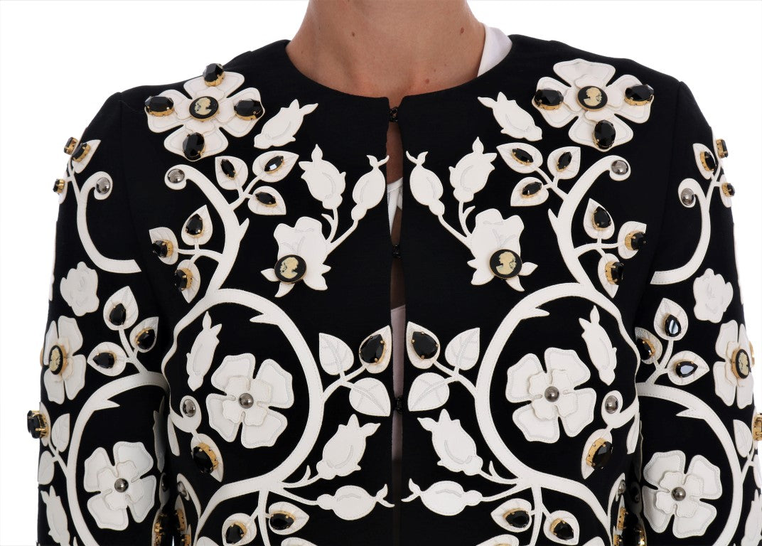 Dolce &amp; Gabbana Schwarze Jacke mit Barock-Blumen und Kristallen