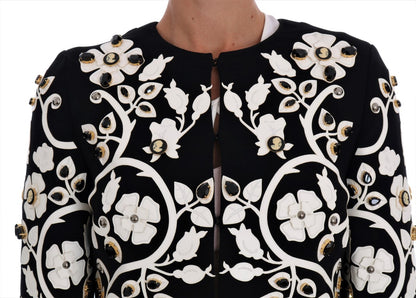 Dolce &amp; Gabbana Schwarze Jacke mit Barock-Blumen und Kristallen