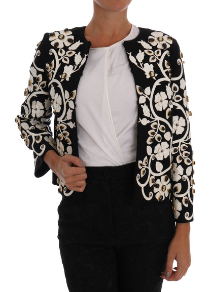 Dolce &amp; Gabbana Schwarze Jacke mit Barock-Blumen und Kristallen