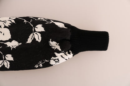 Dolce &amp; Gabbana – Schwarzer Pullover mit Reißverschluss aus Brokat mit Blumenmuster und Pelz