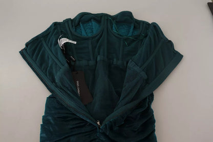 Dolce & Gabbana Turquoise Bustier Bodice Draped Midi Dress
