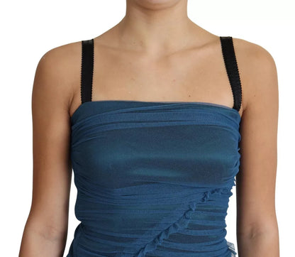 Dolce &amp; Gabbana Blaues, drapiertes Midi-Etuikleid aus Baumwolle aus Tüll