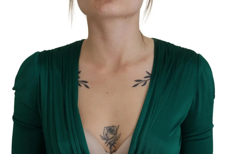 Dolce &amp; Gabbana – Dunkelgrünes, langärmliges Midikleid aus Viskose