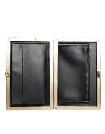 Dolce &amp; Gabbana Clutch aus schwarzem Samt mit Goldrahmen, Abendtasche für Partys