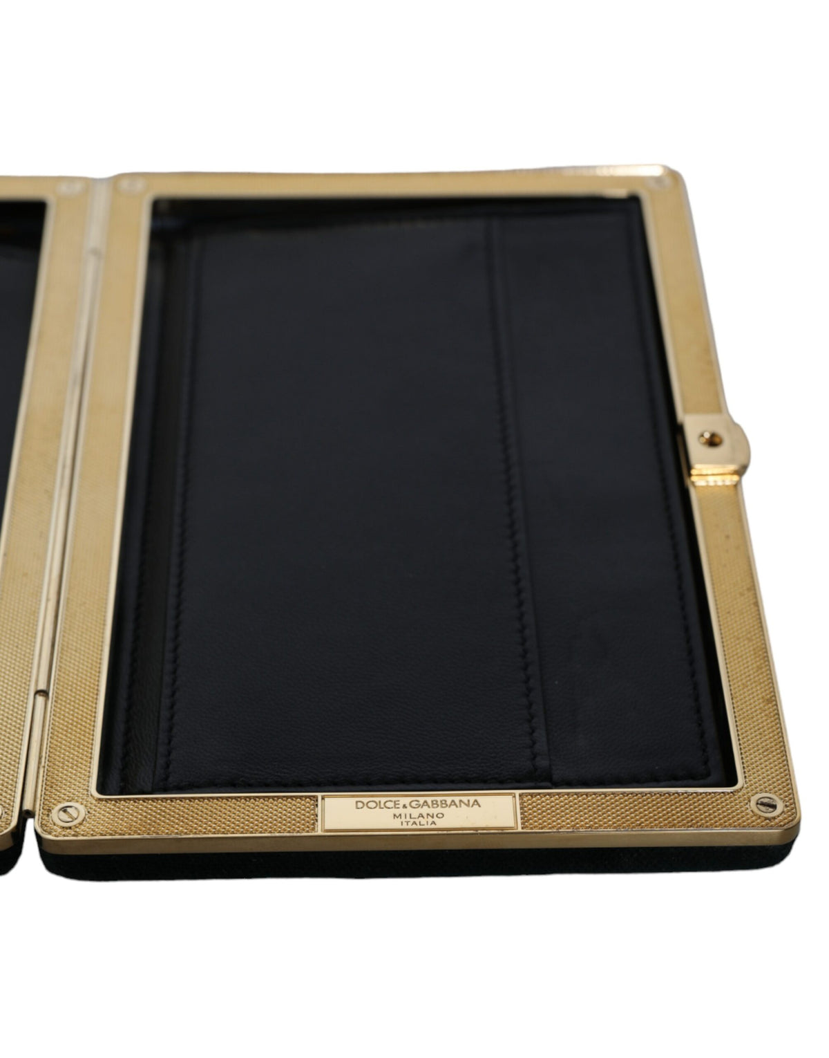 Dolce &amp; Gabbana Clutch aus schwarzem Samt mit Goldrahmen, Abendtasche für Partys