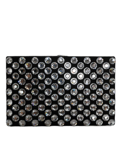 Dolce &amp; Gabbana Schwarze Samt-Clutch mit Kristallen für Abendpartys