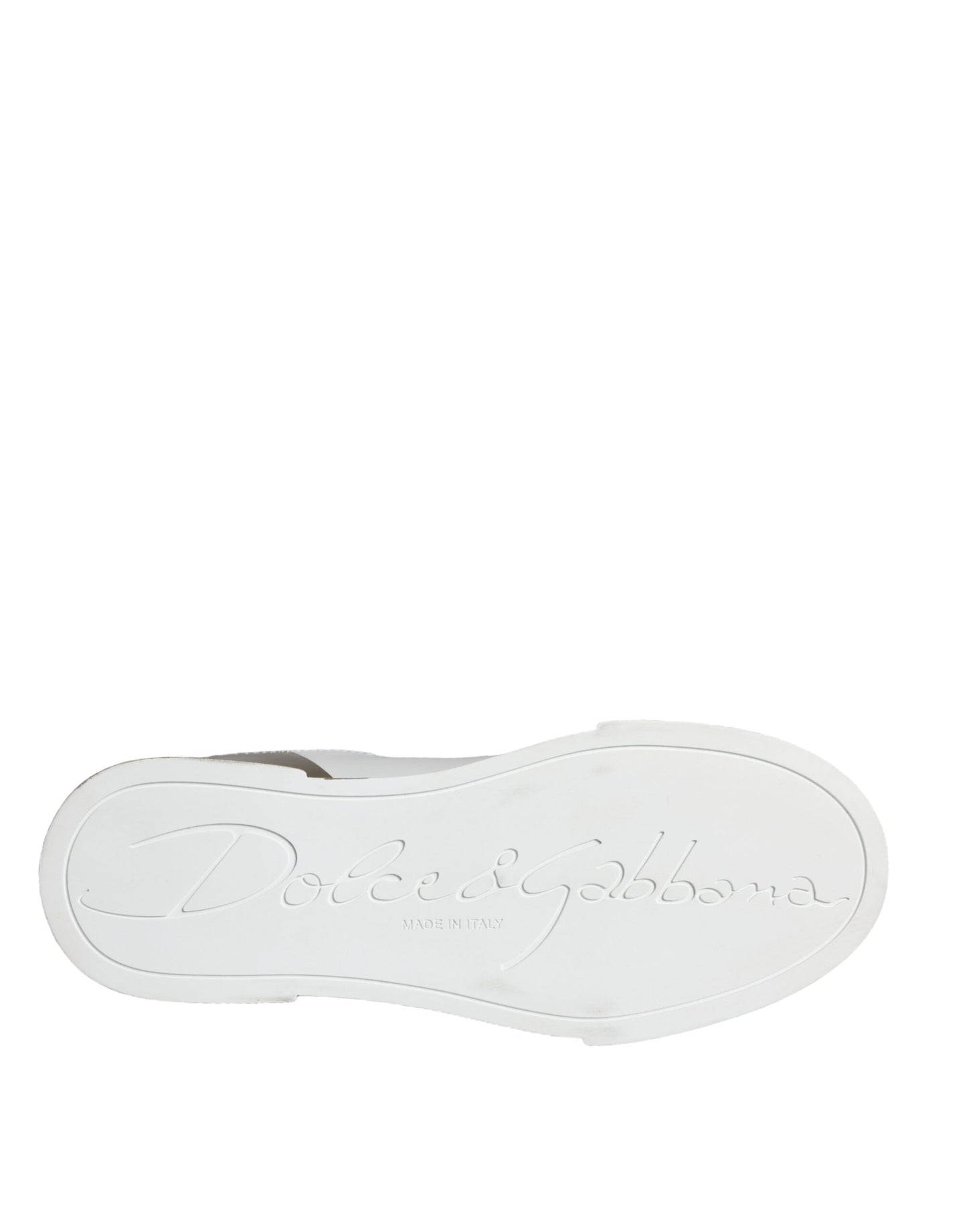 Dolce &amp; Gabbana Weißgold Portofino Low Top Leder Sneakers Schuhe