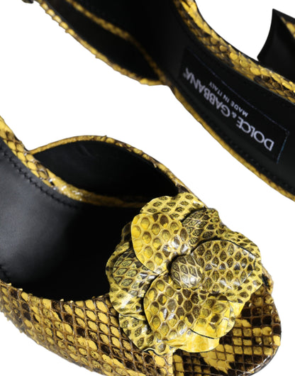 Dolce &amp; Gabbana – Gelbe Slides aus Leder mit Blockabsatz