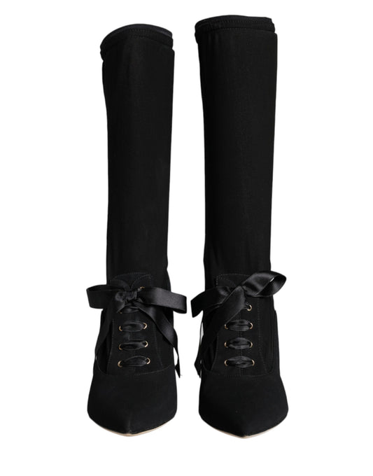 Dolce &amp; Gabbana Schwarze Stiletto-Absätze, wadenlange Stiefel
