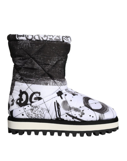 Dolce &amp; Gabbana – Weiße, gepolsterte Stiefel mit Logo-Print in mittlerer Wadenhöhe