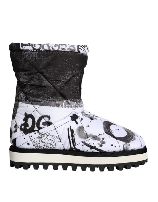 Dolce &amp; Gabbana – Weiße, gepolsterte Stiefel mit Logo-Print in mittlerer Wadenhöhe