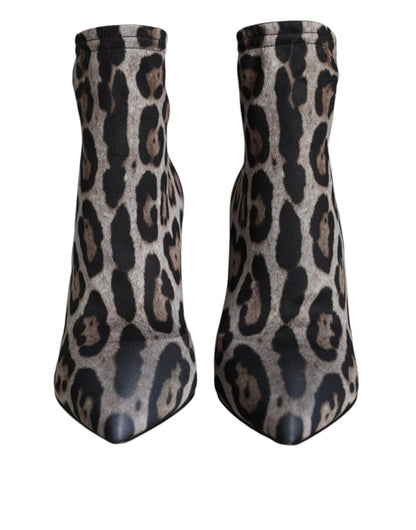 Dolce &amp; Gabbana Grau Leopard Stretch Heels Ankle Boots Schuhe