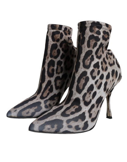 Dolce &amp; Gabbana Grau Leopard Stretch Heels Ankle Boots Schuhe
