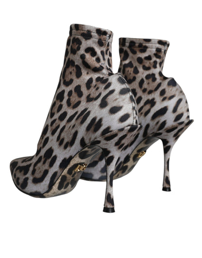 Dolce &amp; Gabbana Grau Leopard Stretch Heels Ankle Boots Schuhe