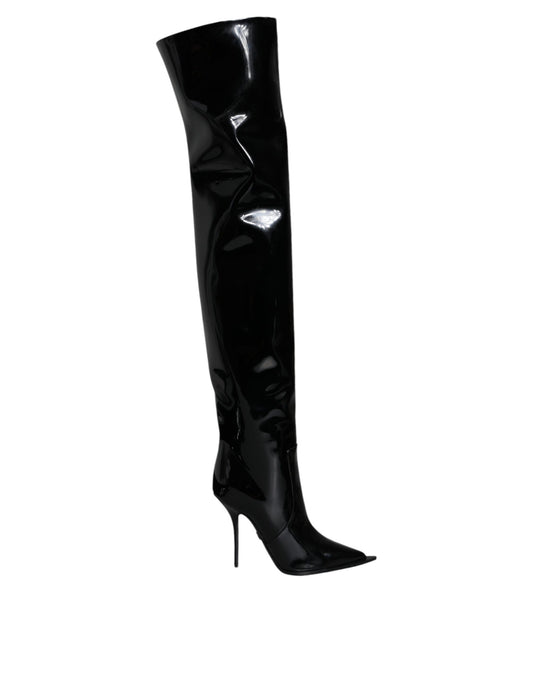 Dolce &amp; Gabbana Schwarze kniehohe Stiefel aus Lackleder